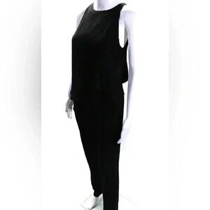Rag and bone day 2 nite stylish black sleeveless leather trim jumpsuit romper 6